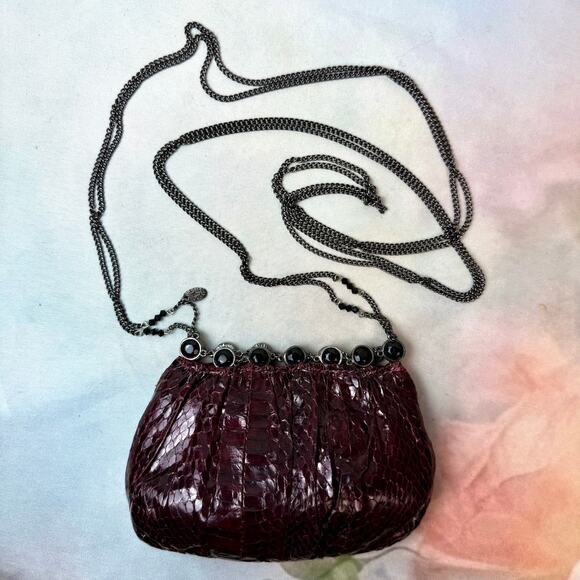 Vintage Clara Kasavina Handmade Red Snakeskin & Black Stones Shoulder Mini Purse - Picture 1 of 6